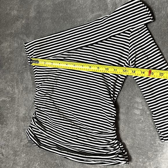 VTG Y2K Taunt Off-Shoulder Top Rouched Black White Striped Women's S Alt Emo USA - Picture 5 of 7